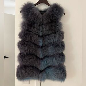 Luxurious Real Finland Fox Fur Vest S-M Ombre Blue-Purple-Teal Color，Unique！